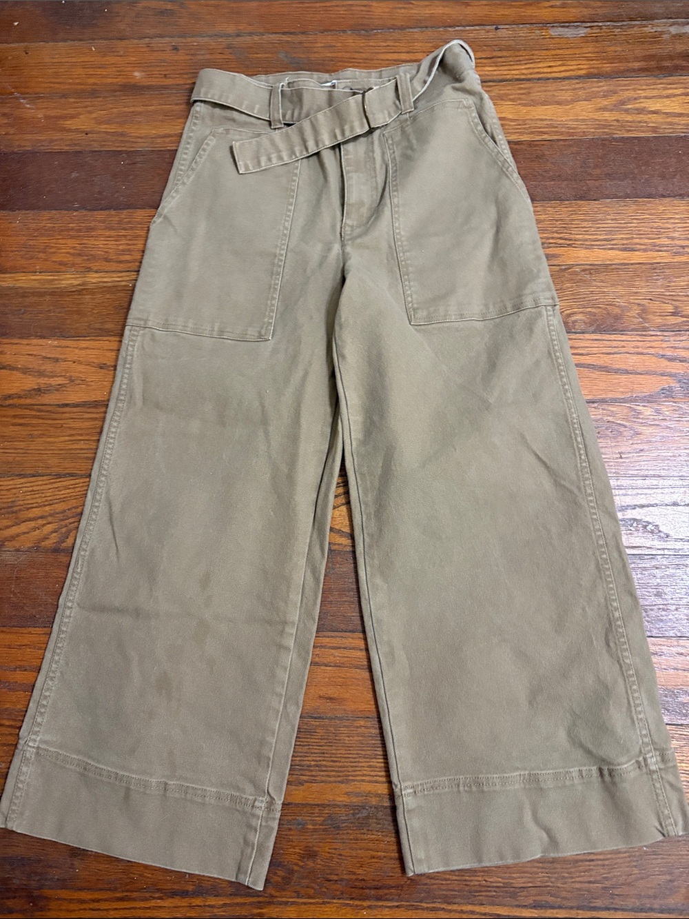 Madewell Utility Crop Wide-Leg Pants in Classic Desert with Self-Tie Waist sz 27
